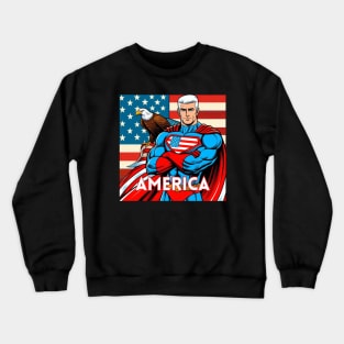 America Patriotic Comic Book Superhero Bald Eagle July 4th Crewneck Sweatshirt